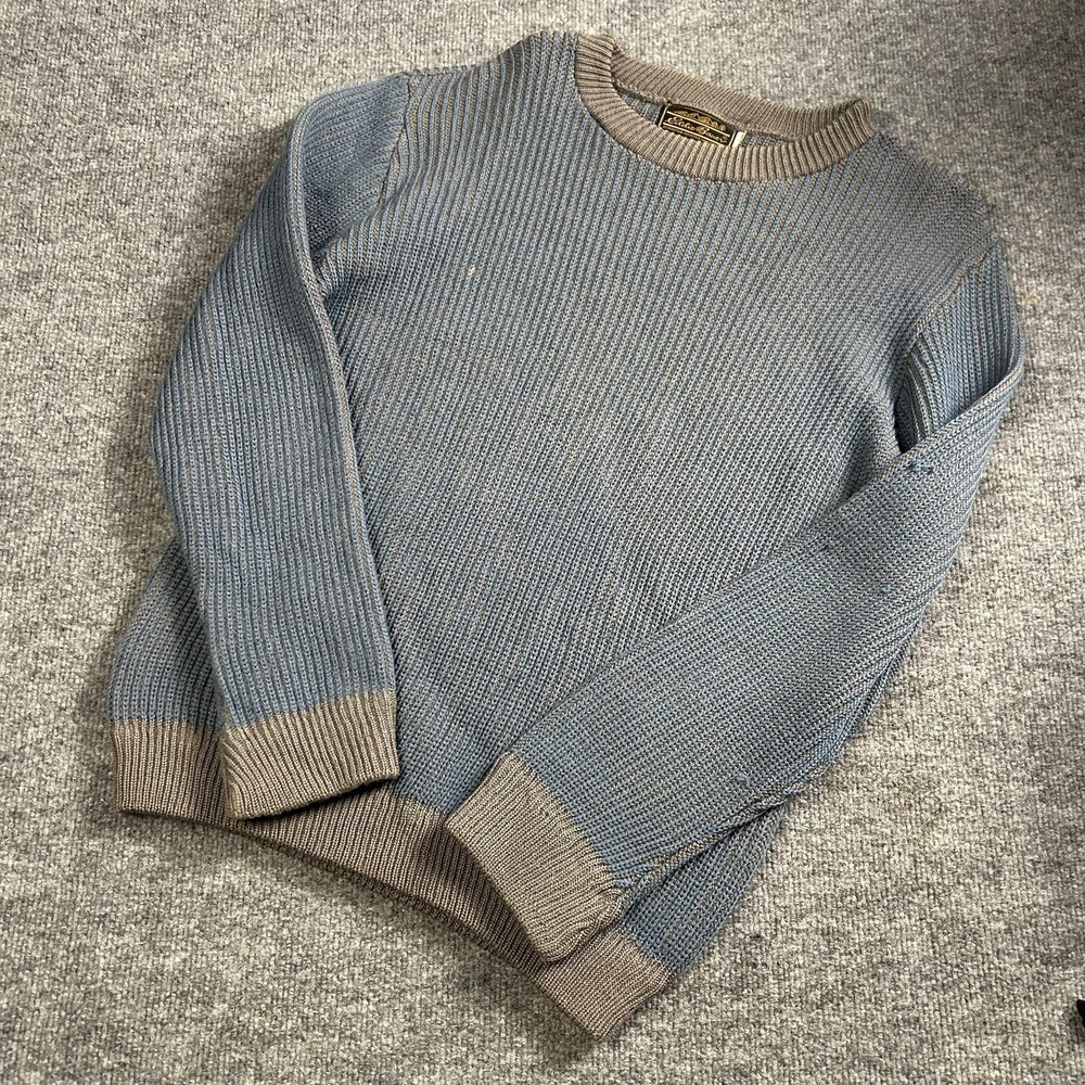 Vintage Eddie Bauer Sweater Mens Medium Blue Rib Knit Heavyweight Crewneck 80s